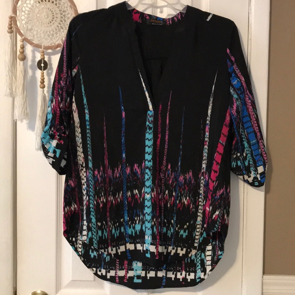 Renee C Blk And Multi Color Blouse - image 1
